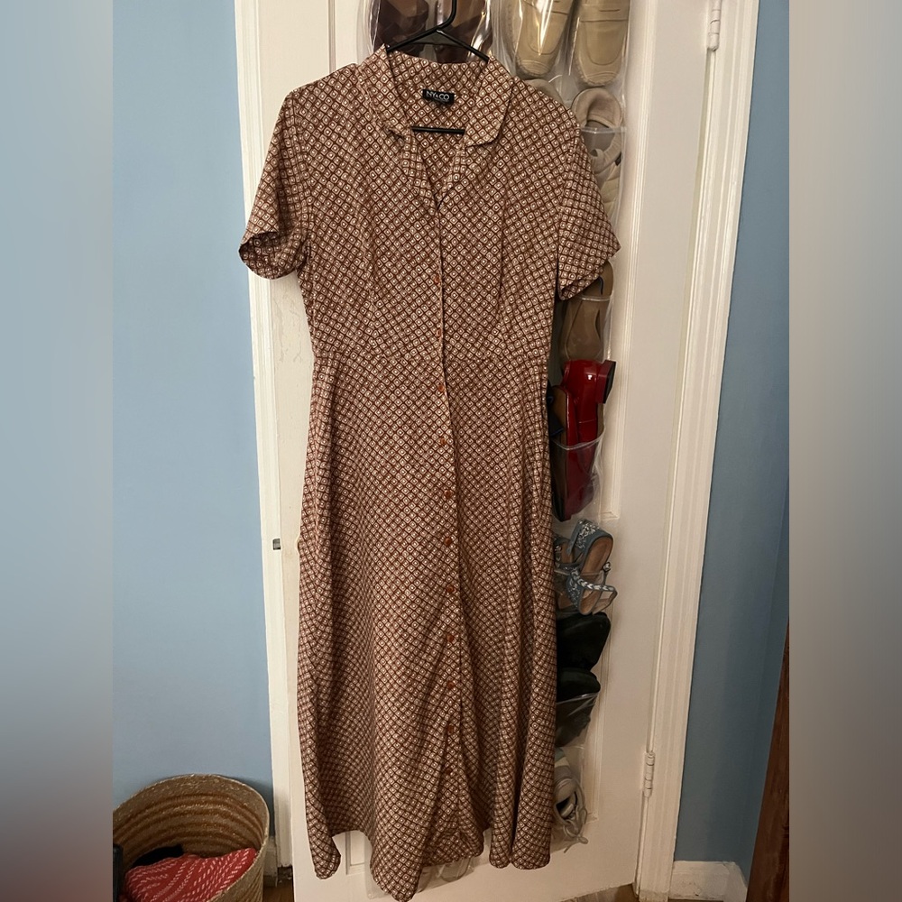Vintage Brown Patterned Midi Dress